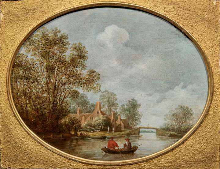 River Landscape with a couple in a boat